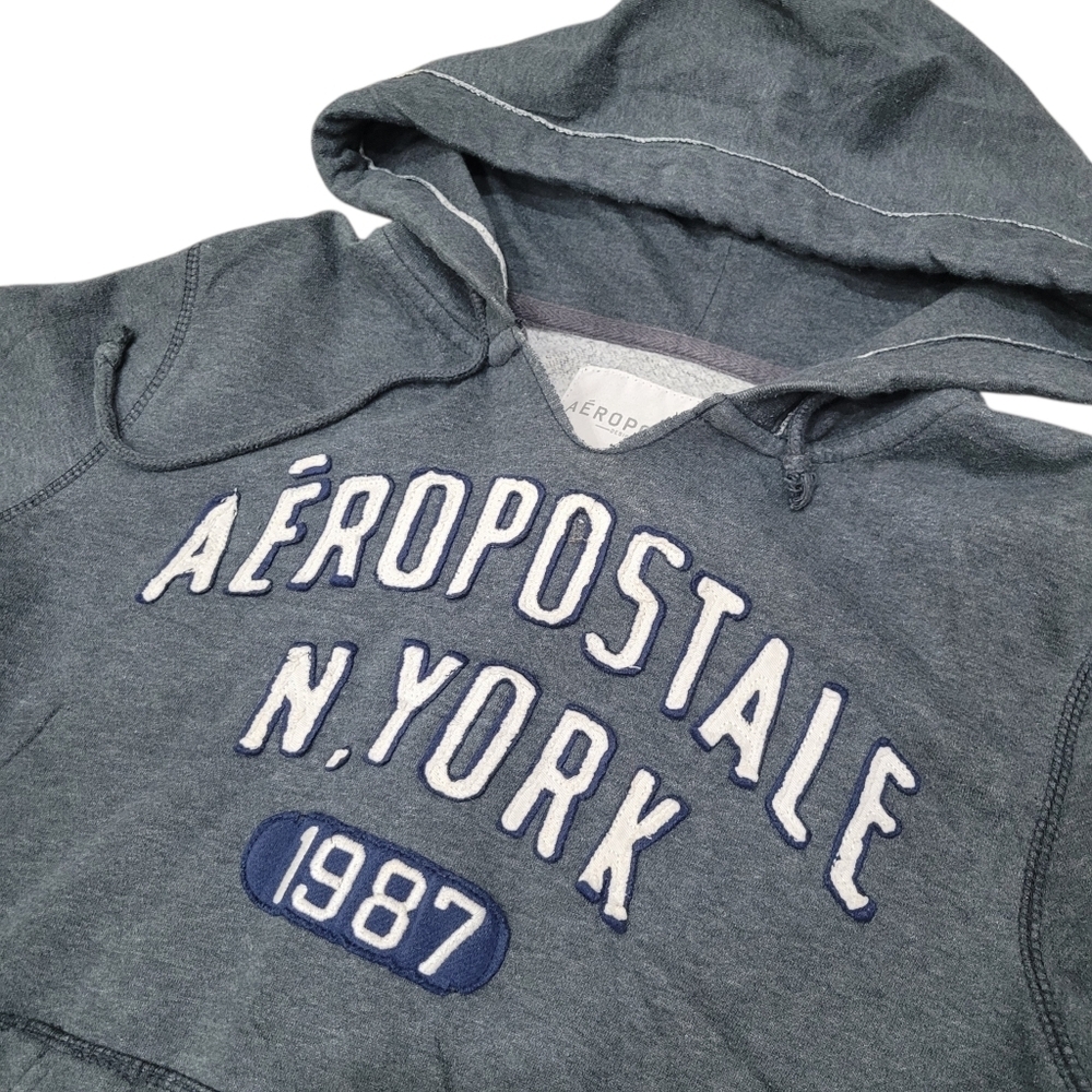 2/$20 Aeropostale Grey Classic Logo Hoodie Sweatshirt Top Size: M
